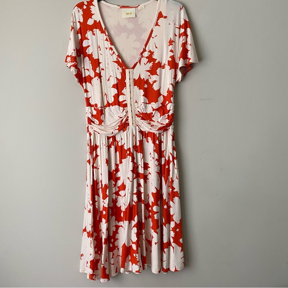 Maeve Anthropologie Stretchy Summer Breeze Dress Orange Floral Size Large - Picture 6 of 12